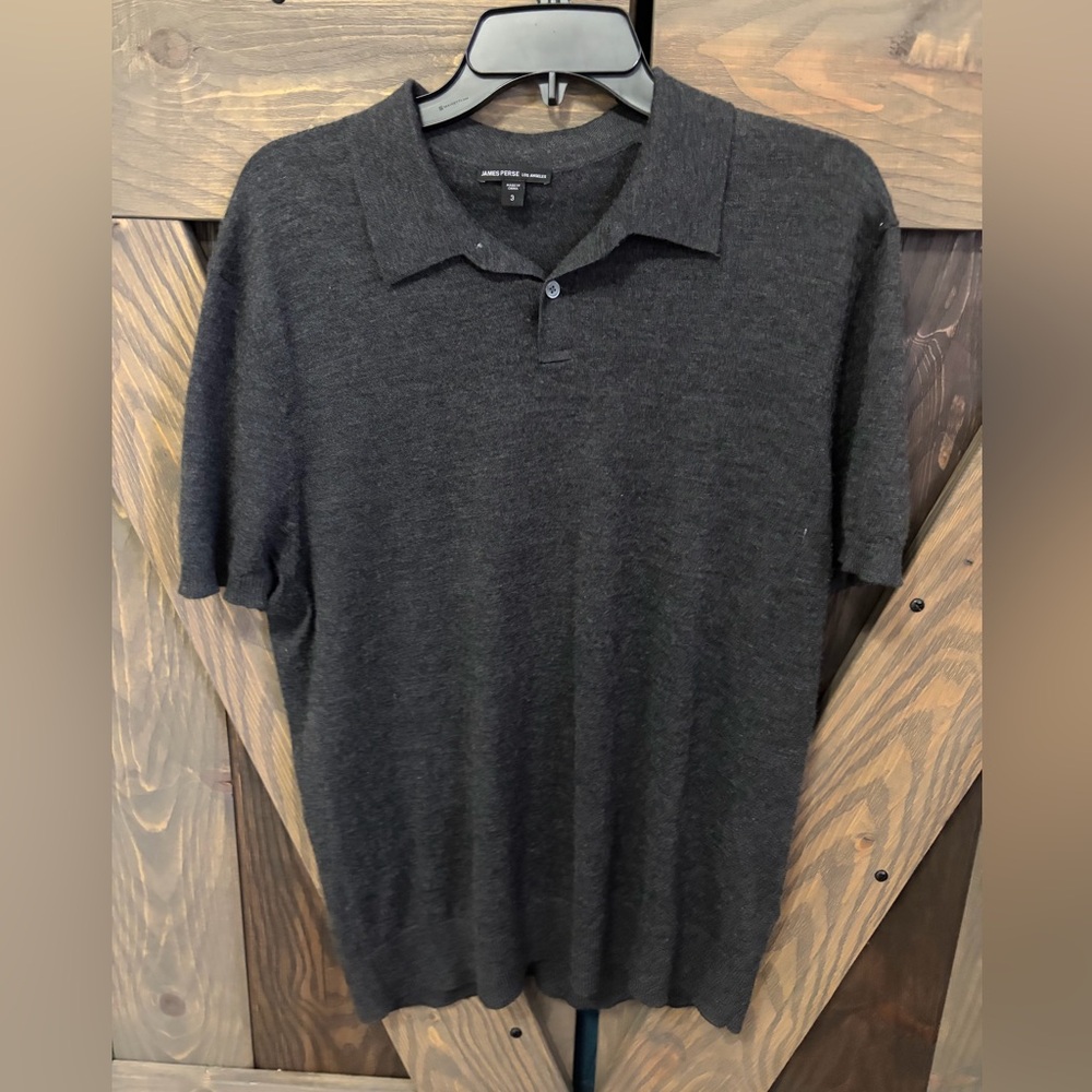 James Perse 100% Cashmere Charcoal Polo Shirt